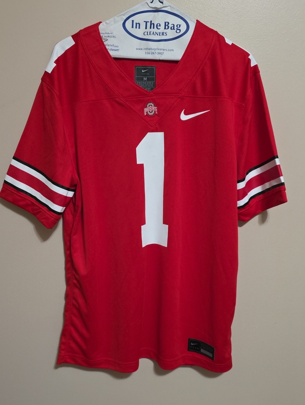 Nike Red and White OHIO Football Jersey with Number 1